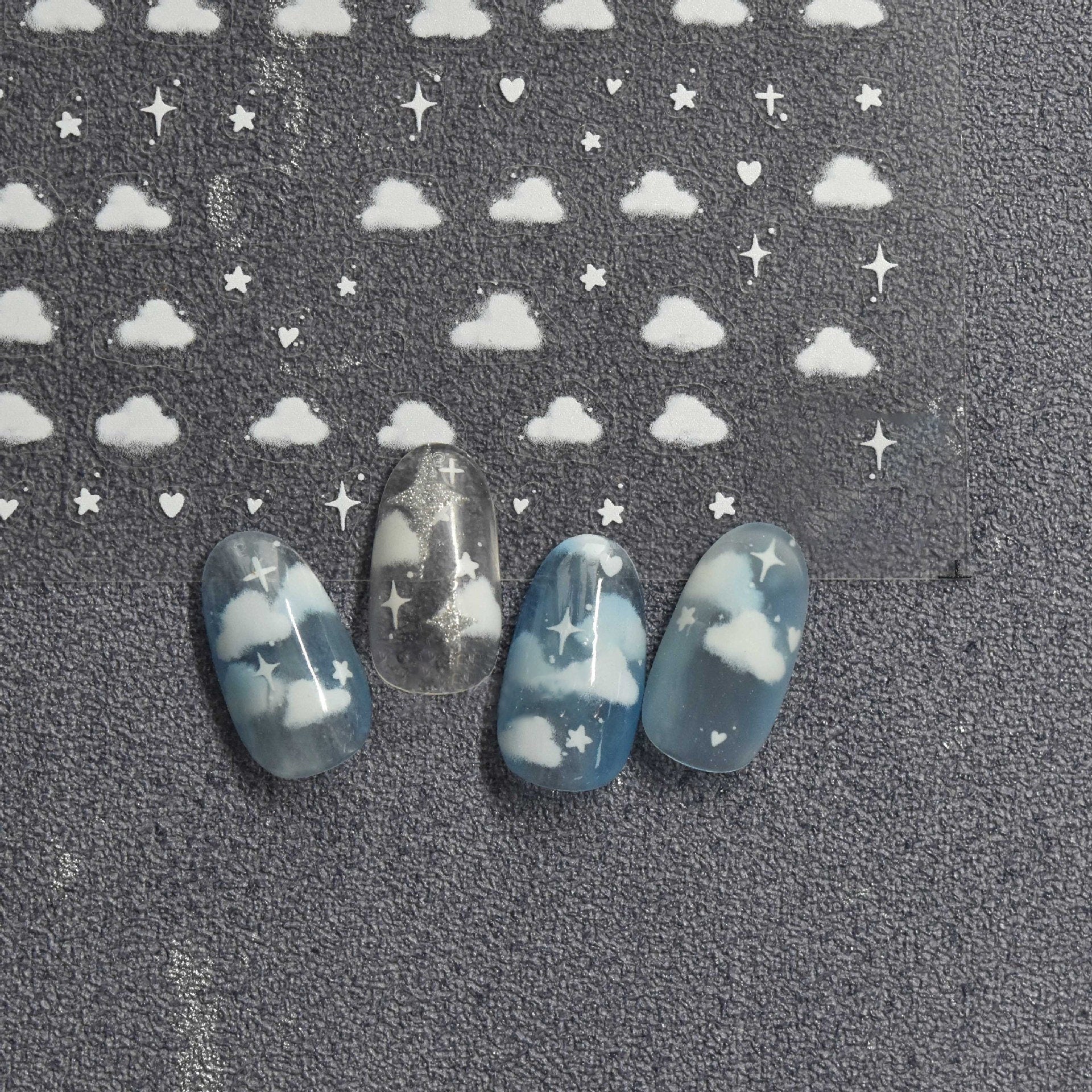 White Cloud Nail stickers/Ultra thin Nail Art Stickers Self Adhesive Decals/ White Clouds Nails Decals