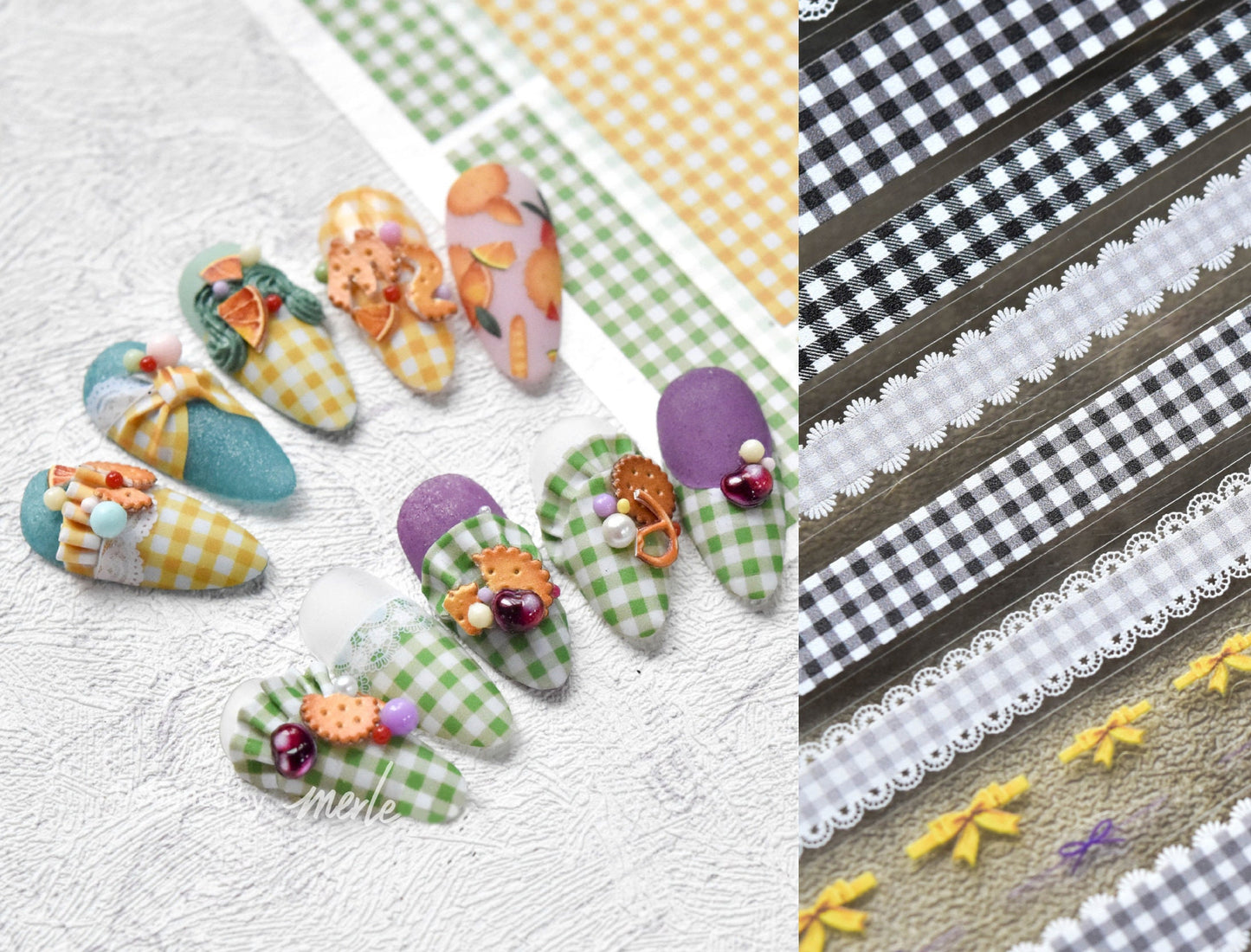 Plaid Pattern Nail Art Sticker/ Ultra Thin Checkered Grids Peel Off Tips Stickers/ 3D nail art/ Lace Stripe nail decals