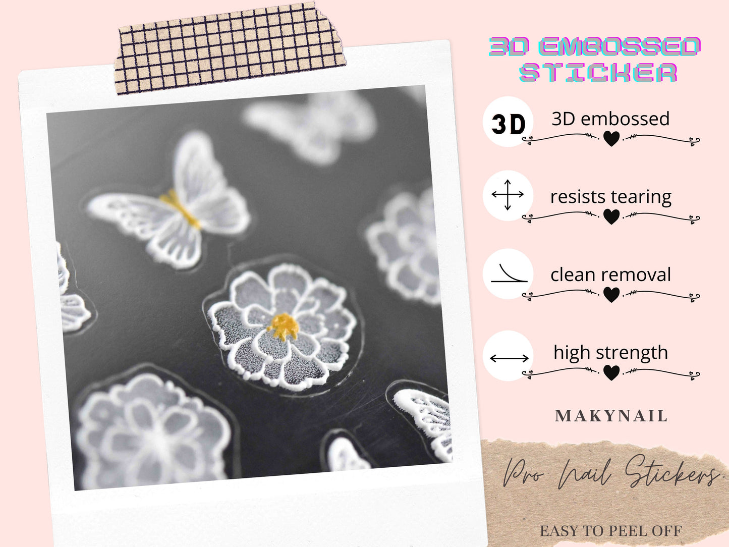 3D Embossed White Nail Stickers/ Snow Flake Nails/ Wedding Bride Laces Nail Art Floral Peel off stencils/ Butterfly Retro Renaissance