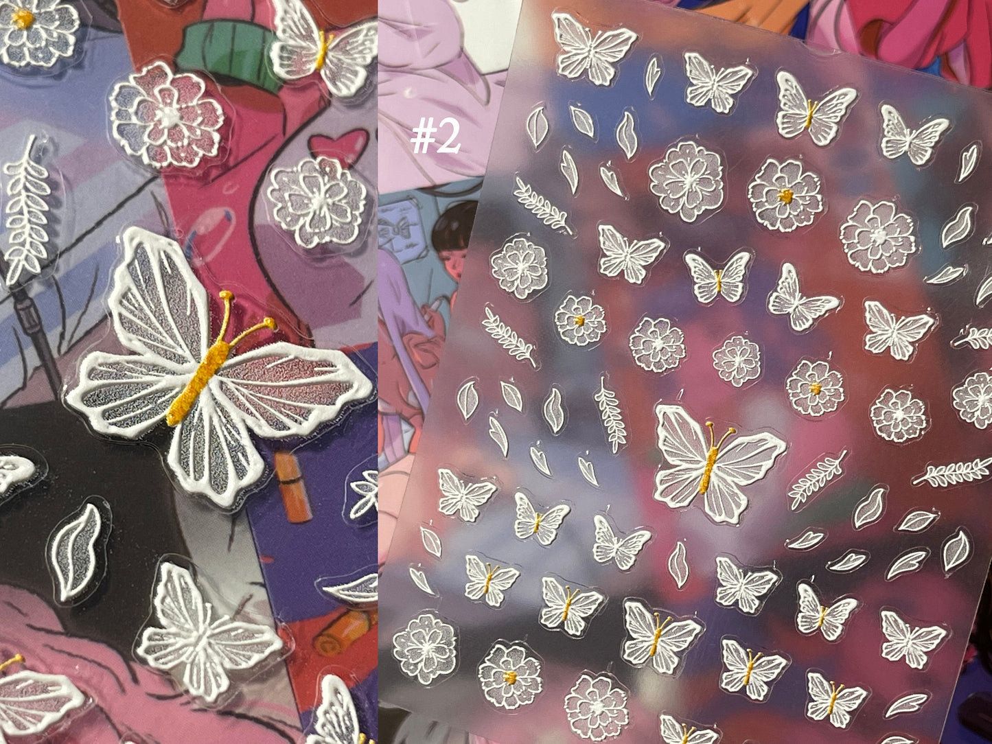 3D Embossed White Nail Stickers/ Snow Flake Nails/ Wedding Bride Laces Nail Art Floral Peel off stencils/ Butterfly Retro Renaissance