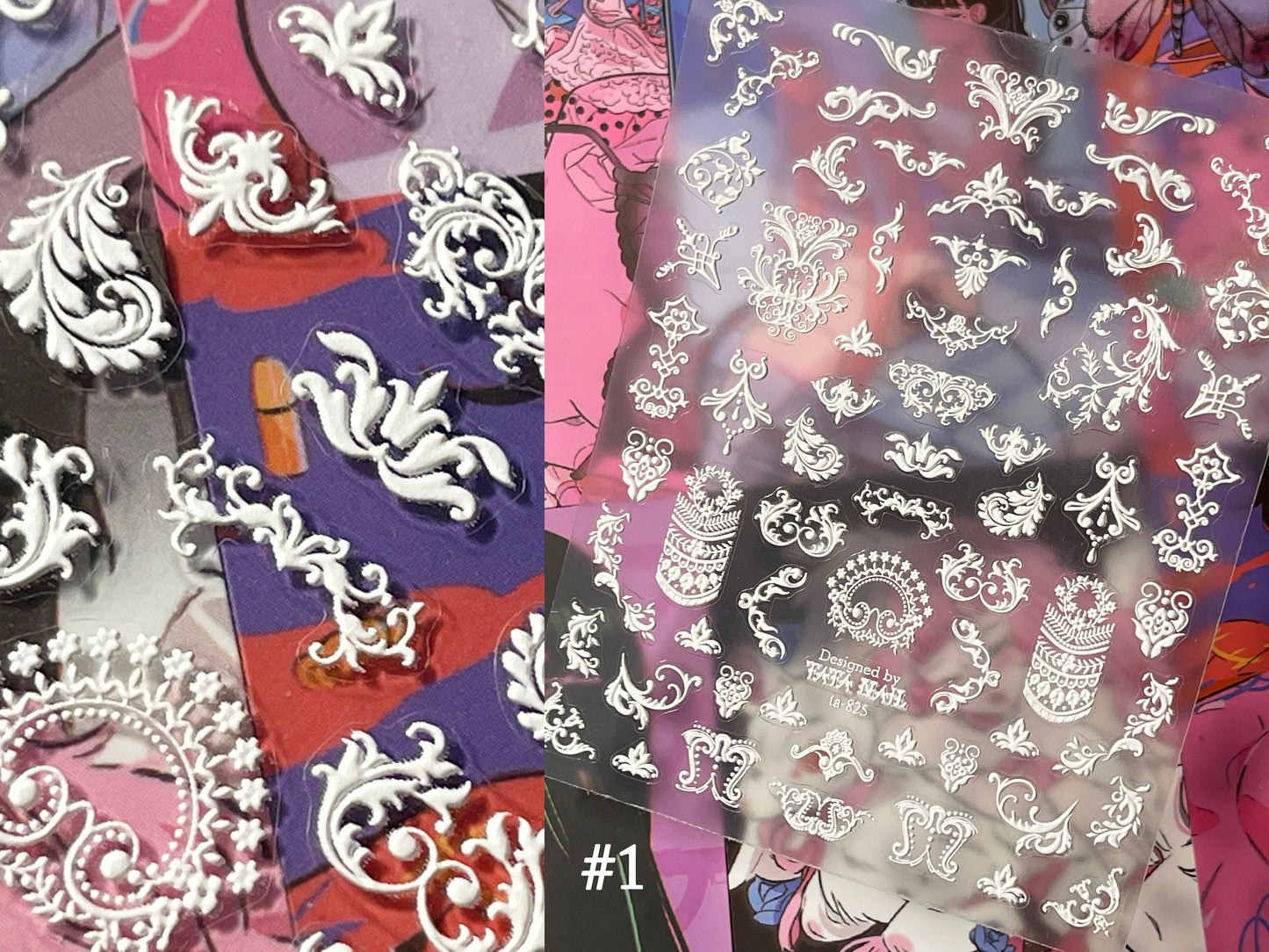 3D Embossed White Nail Stickers/ Snow Flake Nails/ Wedding Bride Laces Nail Art Floral Peel off stencils/ Butterfly Retro Renaissance