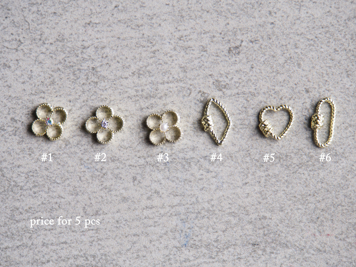 5 pcs 3D Nail Decals /Metallic Four Leaf Clover Floral nail art Charm