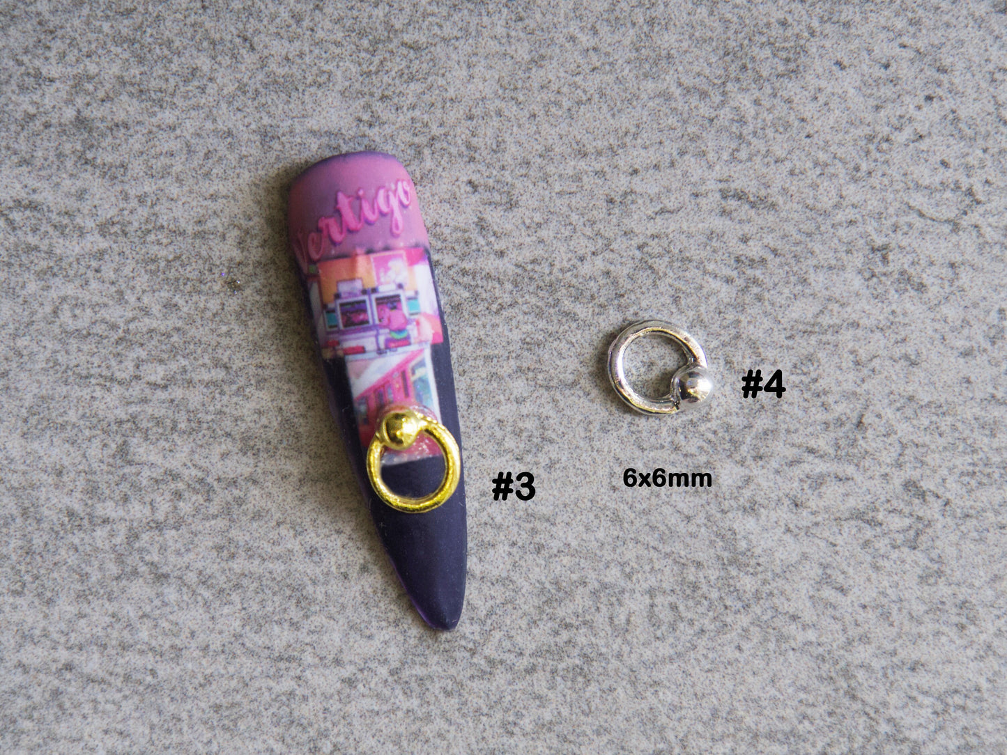 5pcs 3D Punk Gold nail studs / Planet Silver hearts shape golden Ring Circle charm nail art