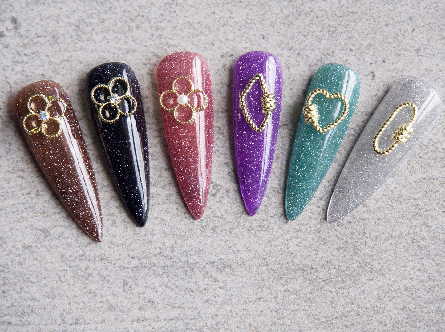 5 pcs 3D Nail Decals /Metallic Four Leaf Clover Floral nail art Charm