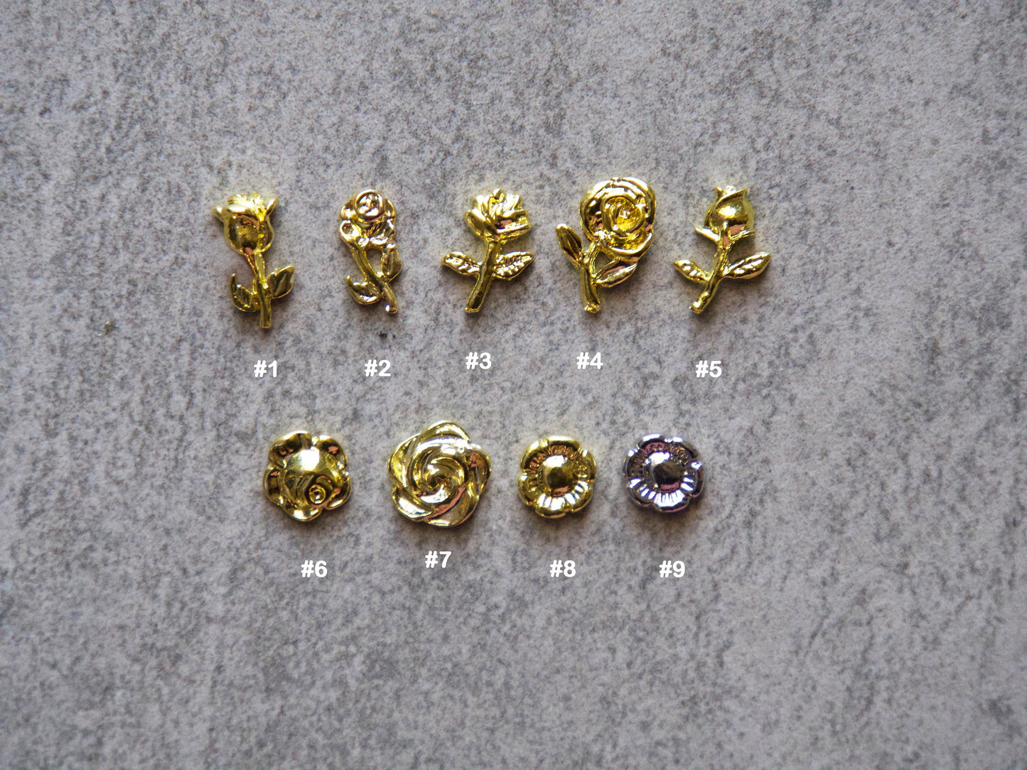5 pcs Rose flower Metallic studs/ 3D Gold Rose Floral nail design art nail