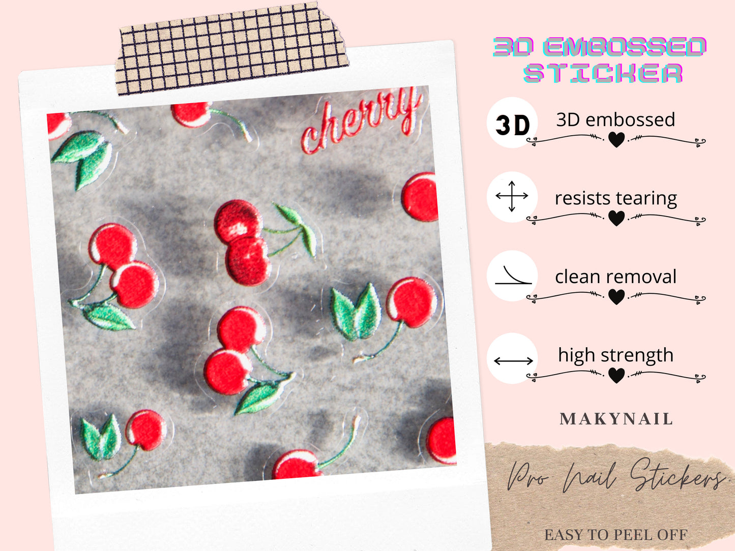 Cherry Fruity Nail Art Sticker/ 3D fruits DIY Tips Guides peel off Stickers/Red Cherries Yellow Banana fruit nail decal