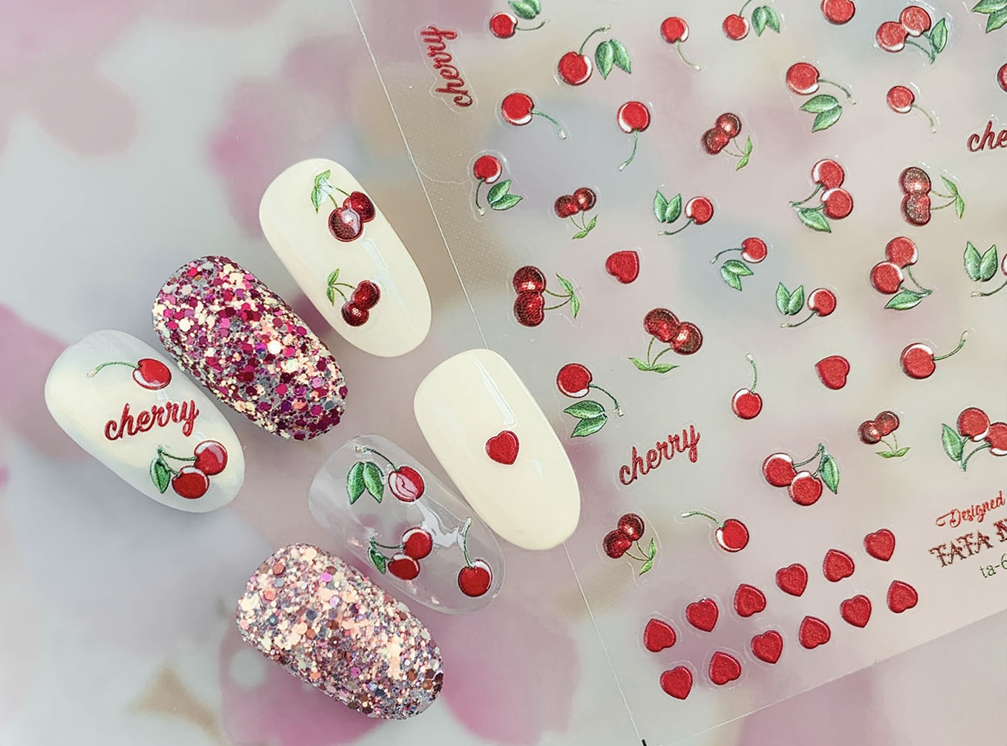 Cherry Fruity Nail Art Sticker/ 3D fruits DIY Tips Guides peel off Stickers/Red Cherries Yellow Banana fruit nail decal