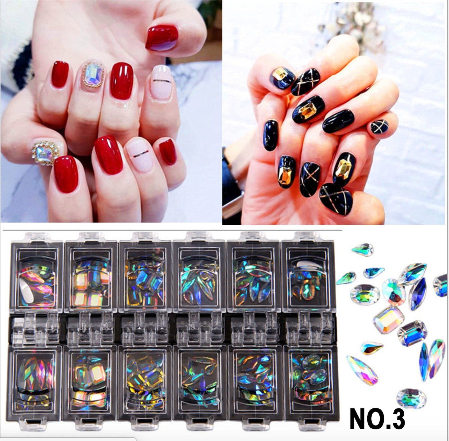 12 grids 3D Crystal nail decoration/ exclusive nail jewelry Rhinestone charm jewelry supply