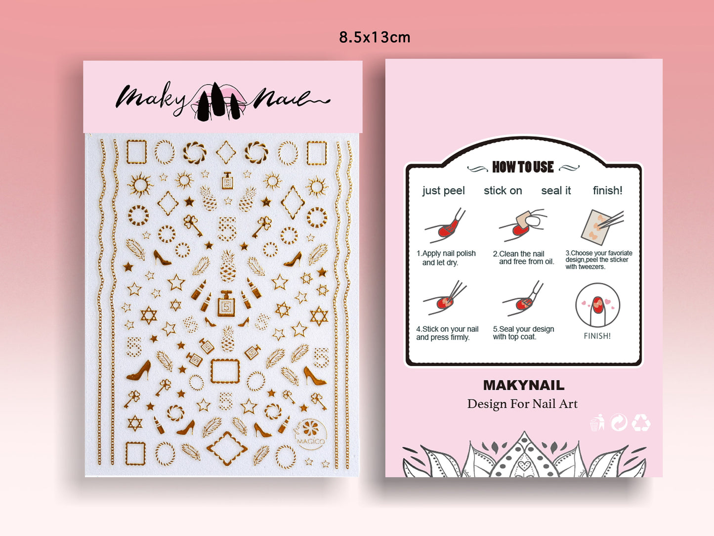 Gold Fashion nail sticker/No 5 perfume gold 3D Nail Art Stickers Self Adhesive Decals/ High heel shoes sticker/Gold Nail Appliques