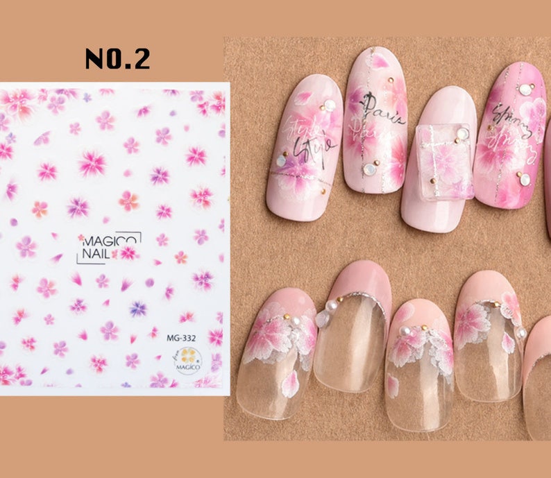Floral Nail Art Sticker/ DIY Tips Guides Transfer Stickers/ Pink sakura flower Sticker/ plum blossom manicure stencil