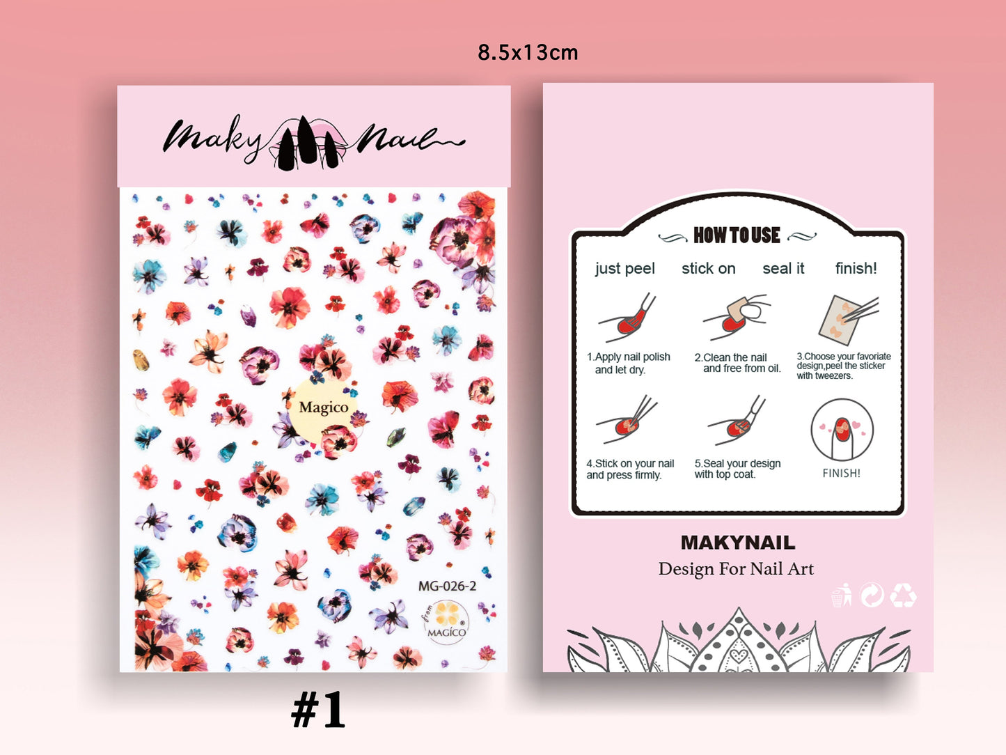 Floral Nail Art Sticker/ Semi-permeable dyed roses DIY Tips peel off Stickers/ Pink sakura flower Sticker/ plum blossom manicure stencil