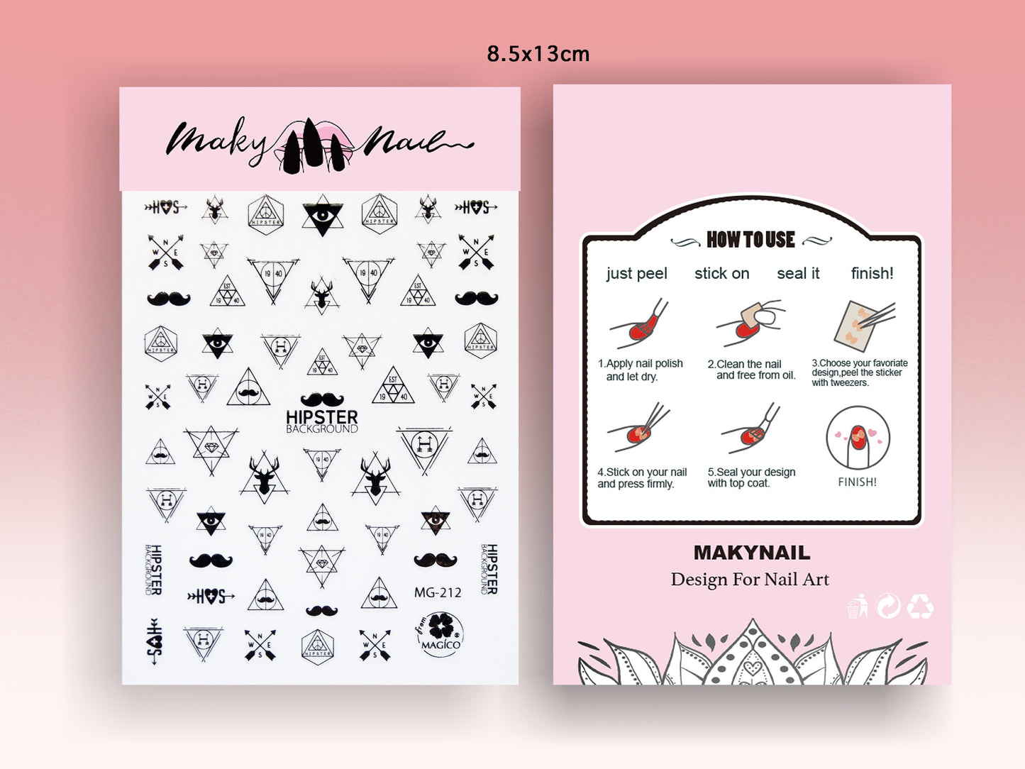 Totem Hipster nail sticker/ Hippy Totem ox bull head 3D Nail Art Stickers Self Adhesive Decals/ Black Triangle Nail Appliques