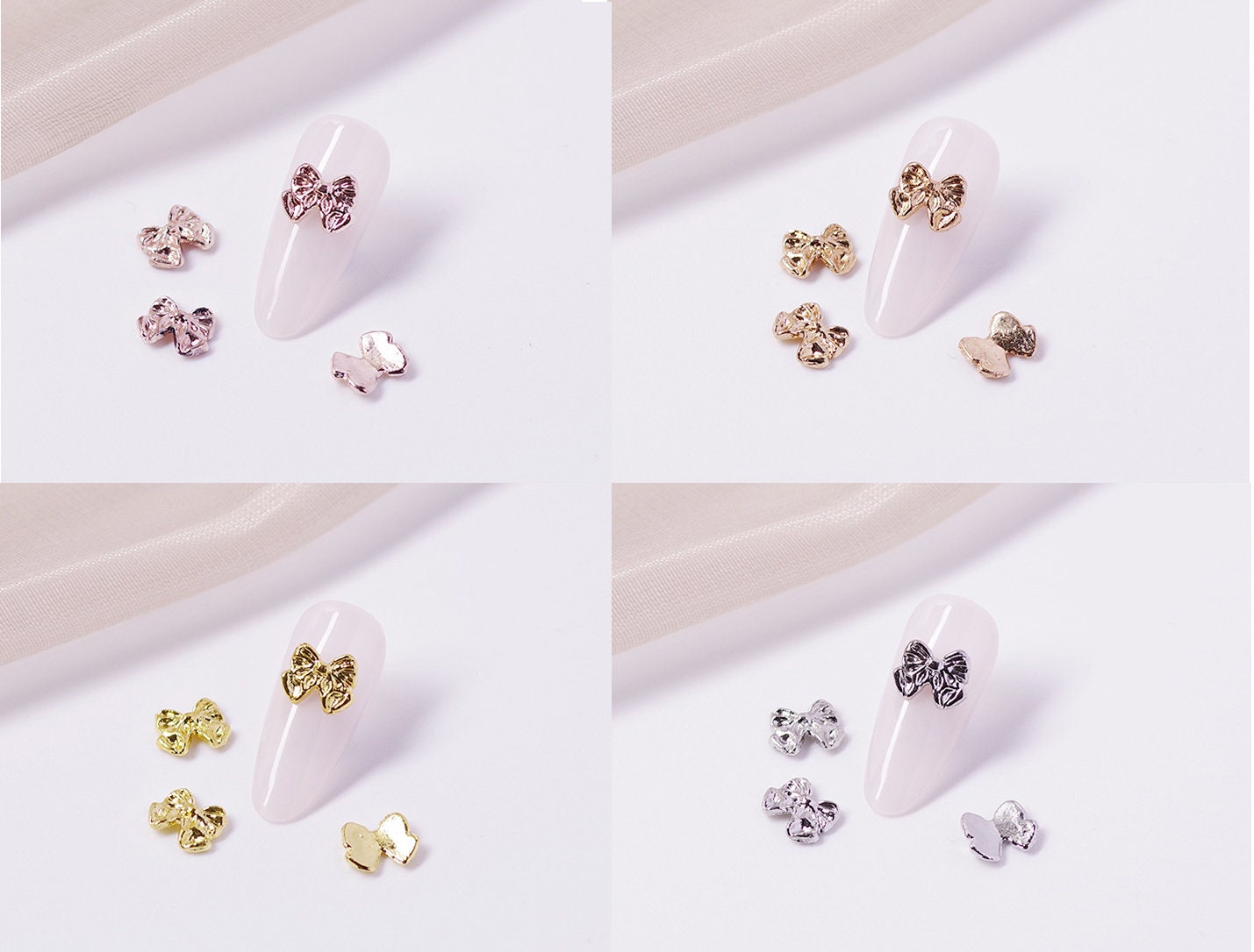 5 pcs Metallic Bowtie nail Charms/ 3D Bow tie charm NailS design art