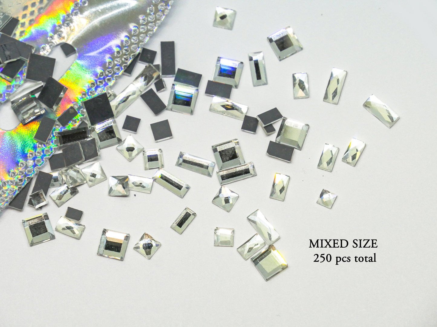 250 pcs Clear Square Crystals/ Glass Nail Jewelry Diamond Set