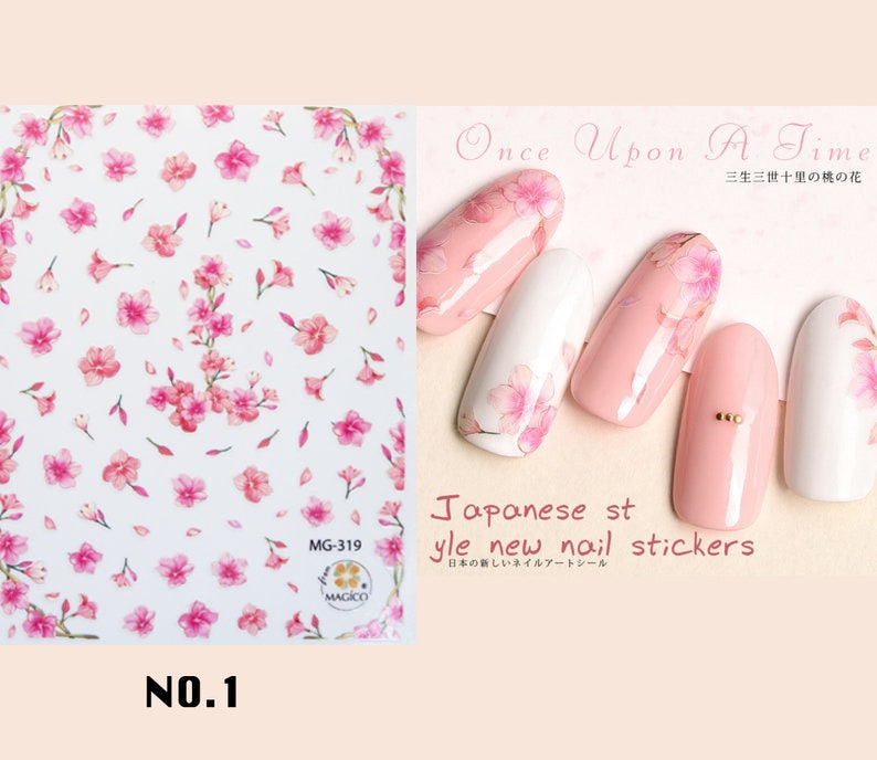 Floral Nail Art Sticker/ DIY Tips Guides Transfer Stickers/ Pink sakura flower Sticker/ plum blossom manicure stencil