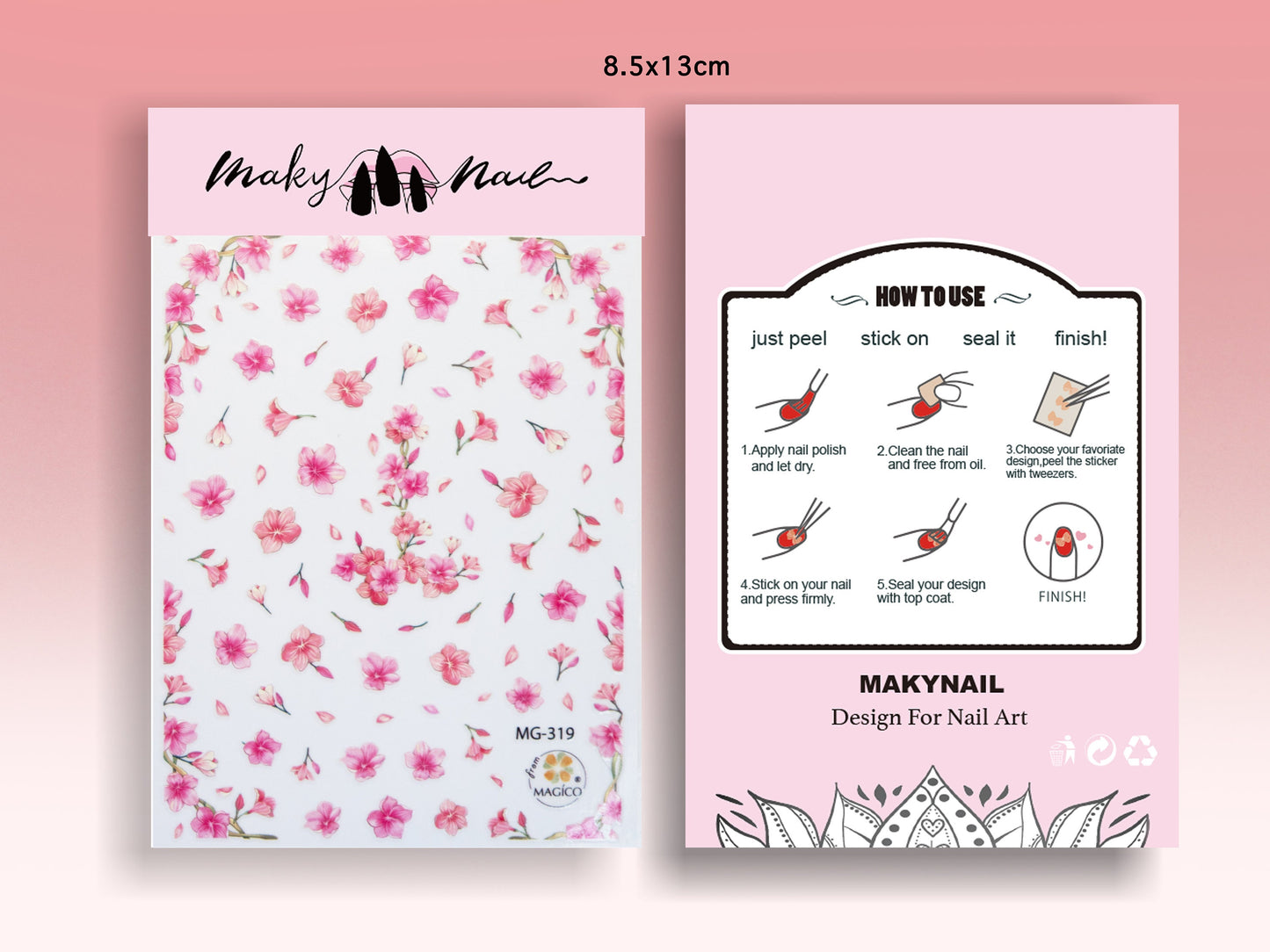Floral Nail Art Sticker/ DIY Tips Guides Transfer Stickers/ Pink sakura flower Sticker/ plum blossom manicure stencil