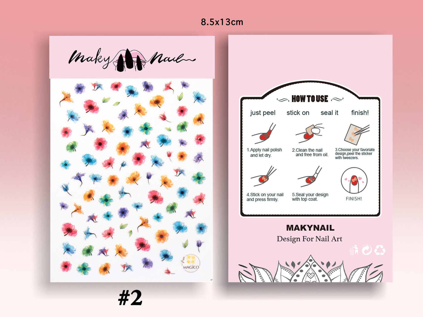 Floral Nail Art Sticker/ Semi-permeable dyed roses DIY Tips peel off Stickers/ Pink sakura flower Sticker/ plum blossom manicure stencil