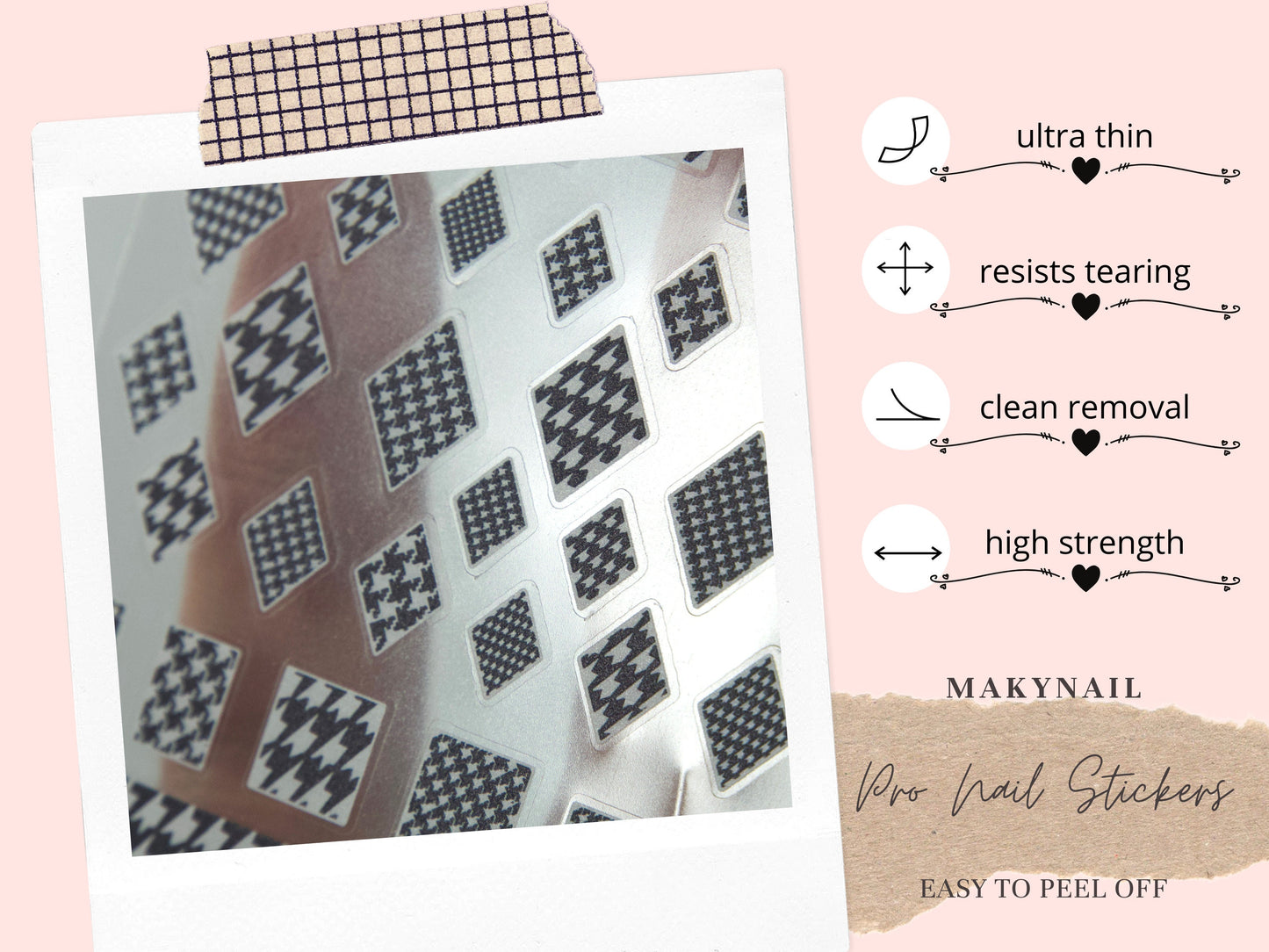Houndstooth Winter Outfit Nail Sticker/ Plaid Pattern Nails Art/ Ultra Thin Black and White Grids Peel Off Decals/ Swallow gird Style