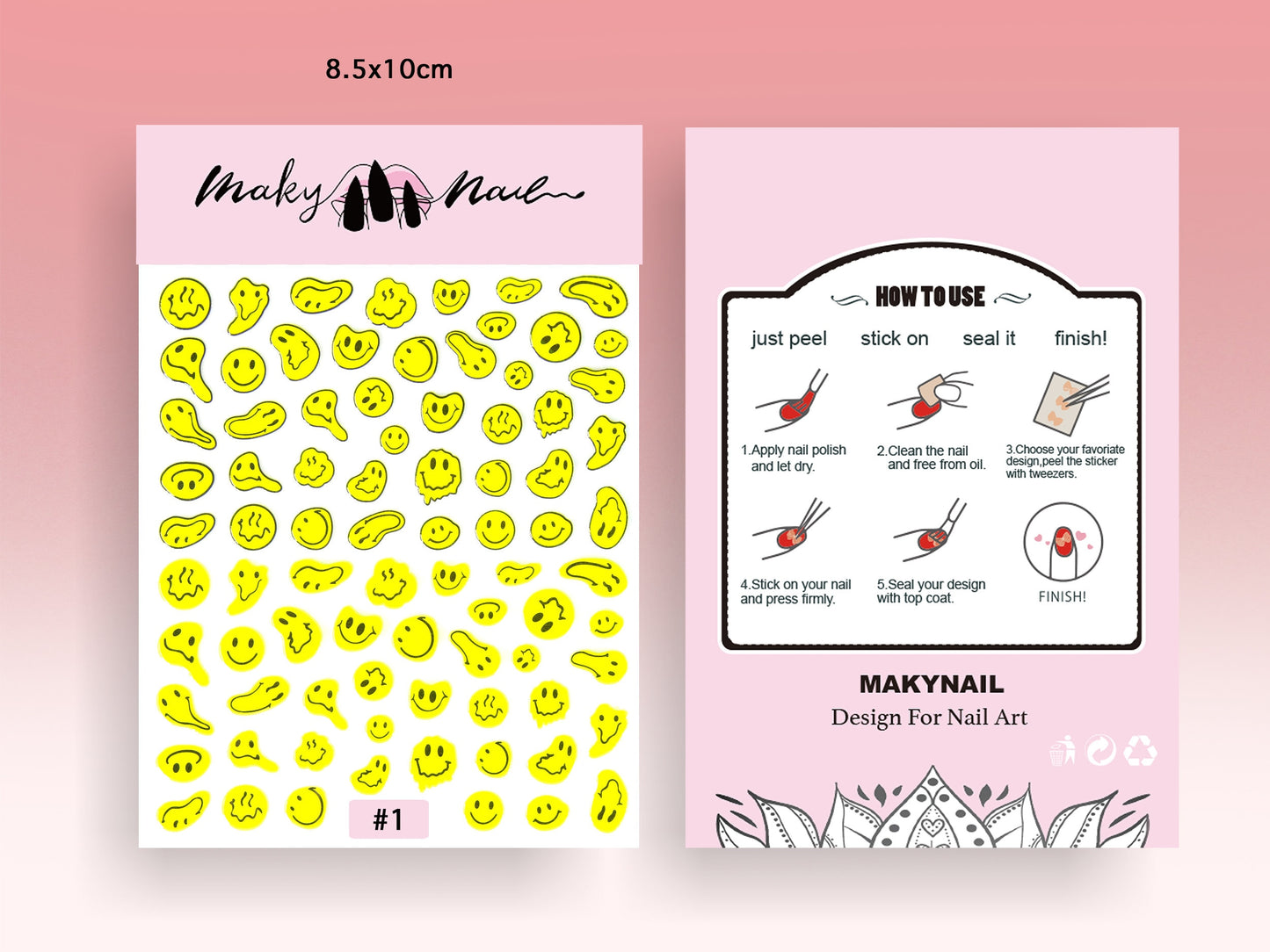 Melted Smile Happy Face Nail sticker/ Smiley Emoji Nail Art Stickers Self Adhesive Decals/ Smiley Face Yellow Manicure stencil