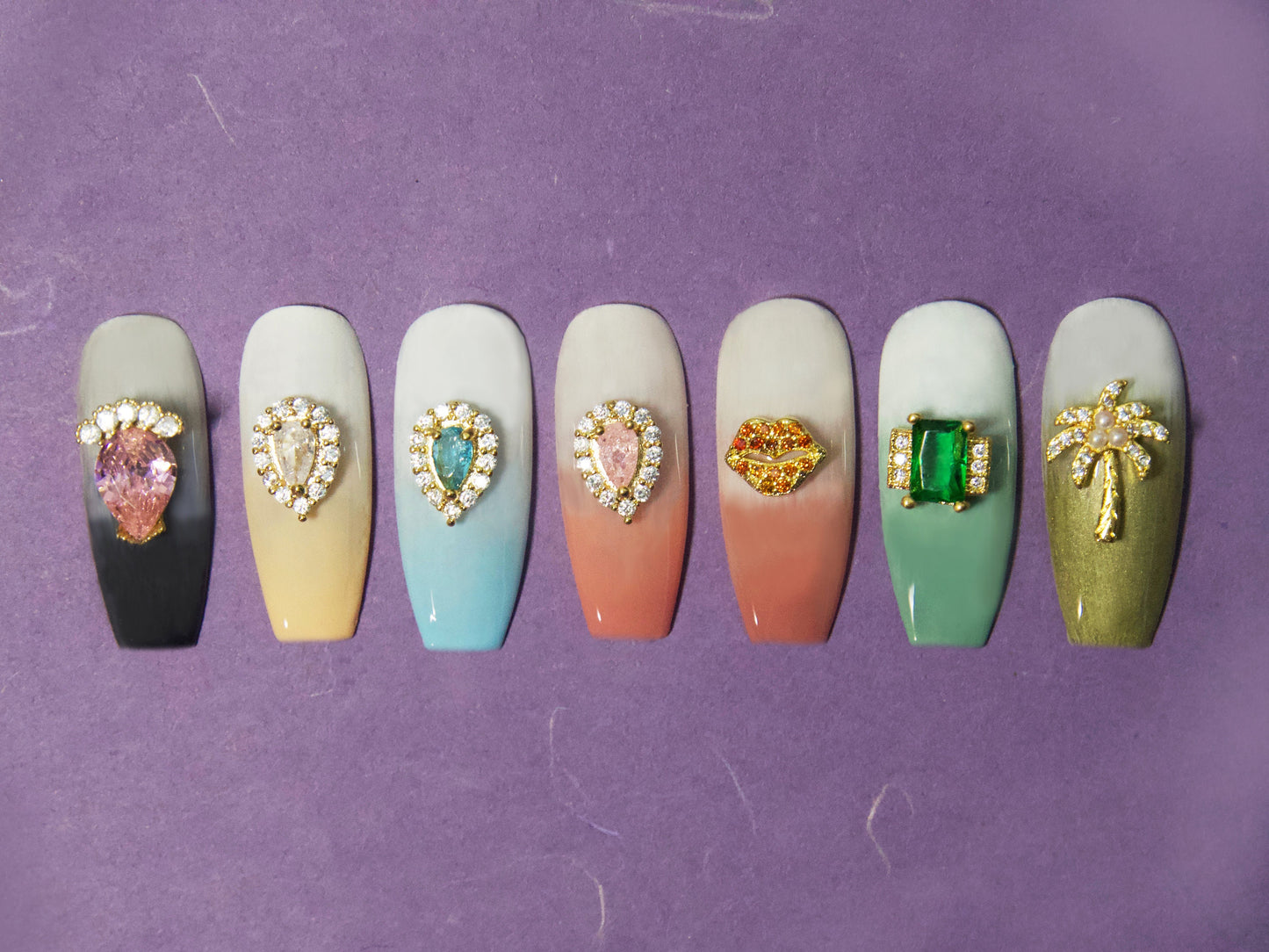 24k Gold Zircon Nail Jewelry / Tiktok Ins 3D Nail Ornament Decal