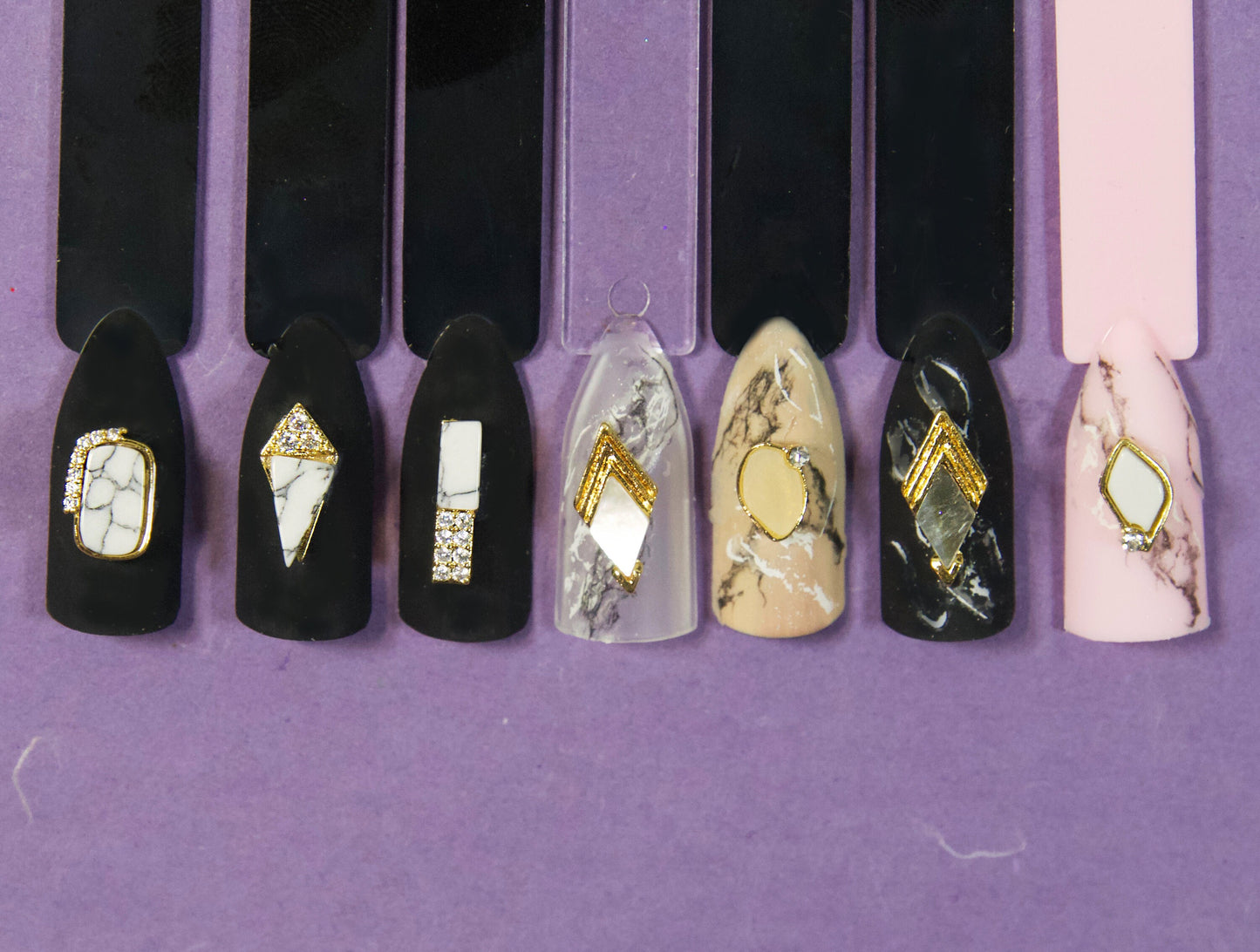 18k gold White Turquoise Quartz stone gem with Zircons nail Jewelry/ Marble charm Nail DIY deco/ Golden white rock quartz supply nail art