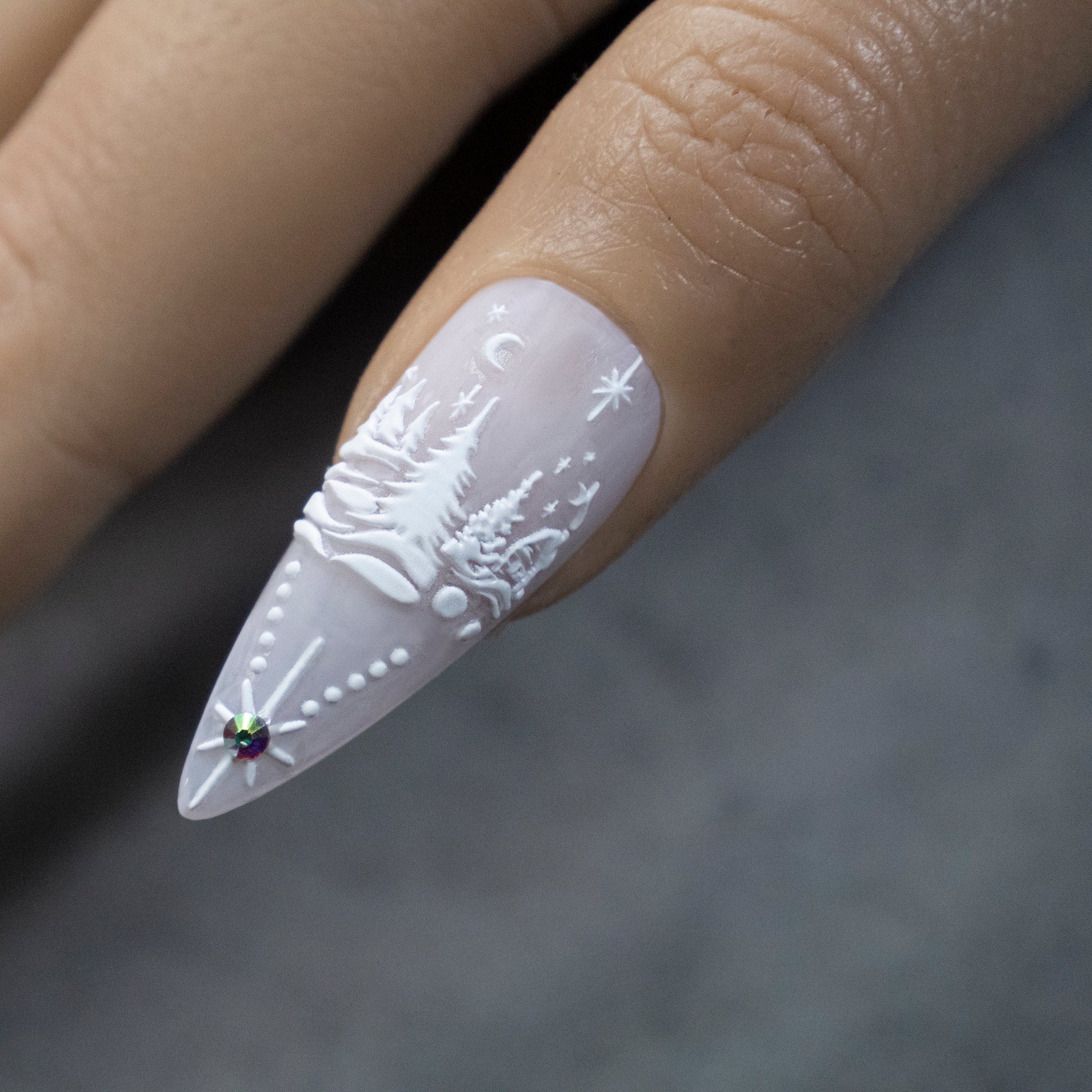 Winter Snow Flake White Nail Art Stickers Self Decals/ Christmas 3D Embossed Textured Peel off Nails Sticker