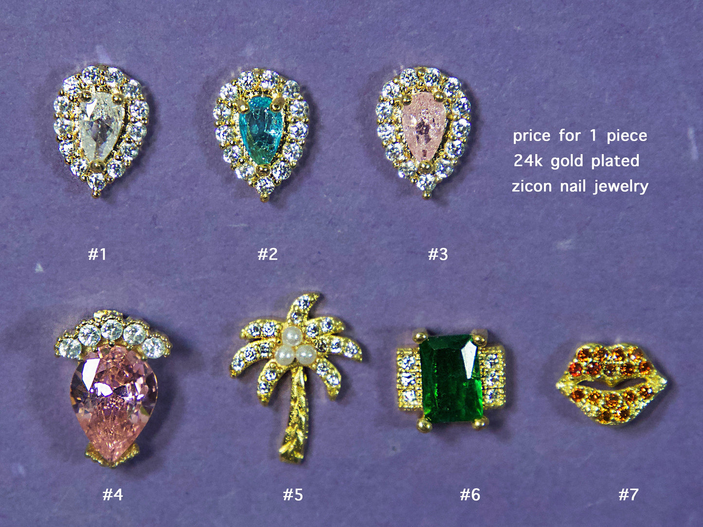 24k Gold Zircon Nail Jewelry / Tiktok Ins 3D Nail Ornament Decal