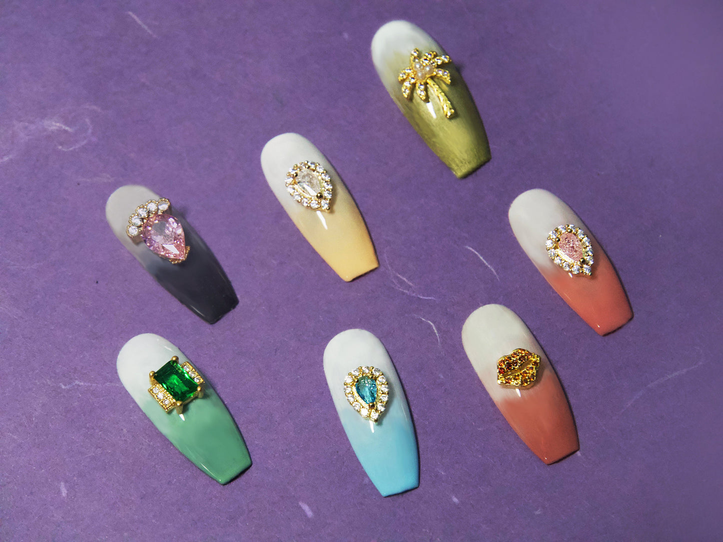 24k Gold Zircon Nail Jewelry / Tiktok Ins 3D Nail Ornament Decal