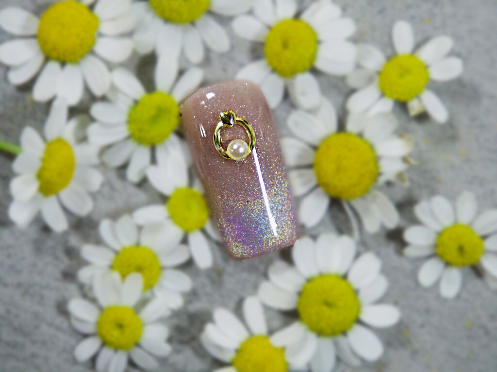 10 pcs 3D pearl round ring Metallic nail studs / heart shape golden ring circle pearl charm nail art