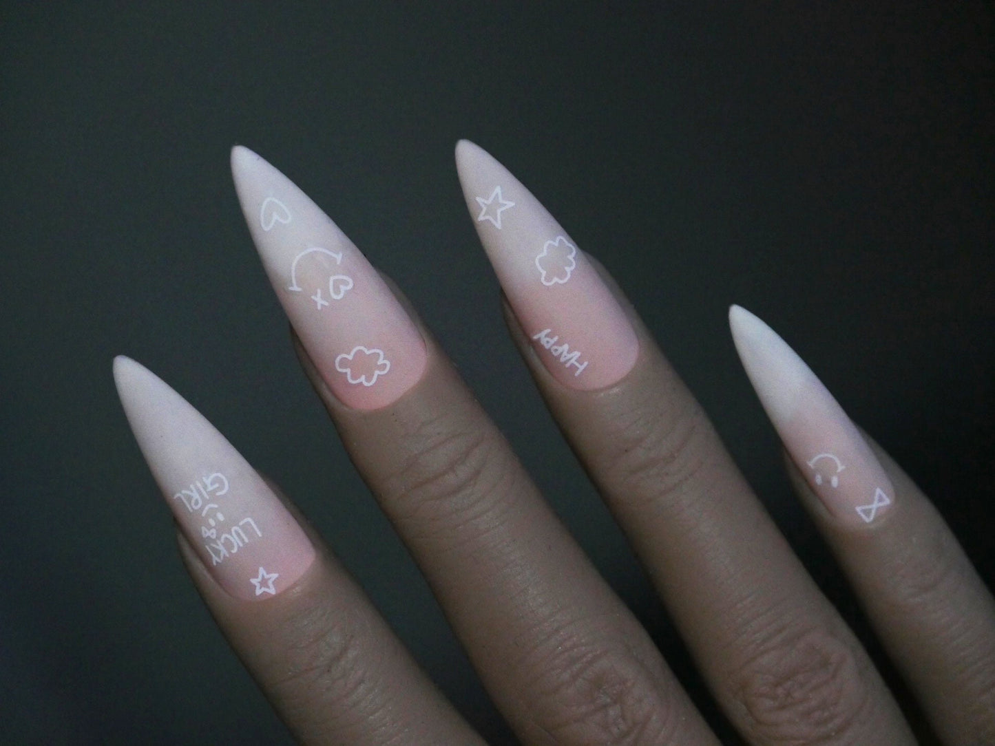 White Smile face Nail Art Sticker/ Smily Kawaii DIY Tips Stickers/ Cloud heart sticker/ Peace Nail art sticker smiling face