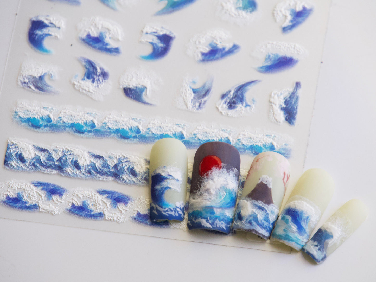 Blue Ocean Wave Nail Sticker/ Spirit of Ukiyo-e Stunning Japanese Famous Artwork The Great Wave off Kanagawa 3D Embossed Nails Supply
