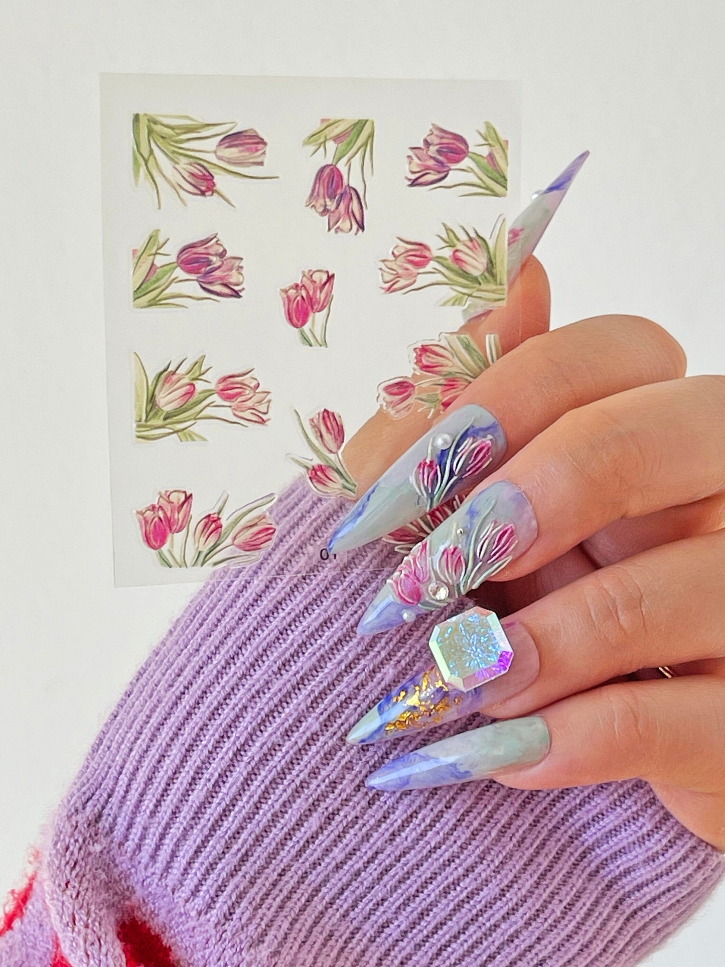 5D Flower Series Embossed nail sticker/Peel off 3D Floral Nail adhesive/Lavender, sakura, hydrangea, white lace, butterfly, tulip sticker
