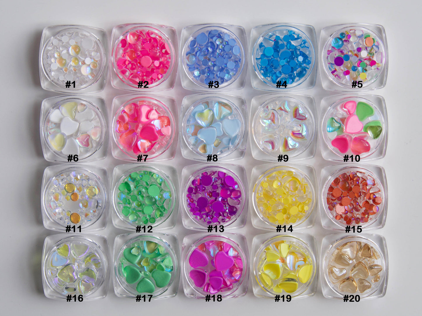 80pcs Polar light Glass Beads Nail Art/ Mixed Semicircular Galaxy Heart pearls nail art charm / Luminous Mocha light-catching semi bead