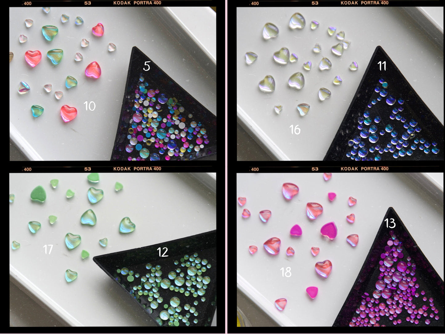 80pcs Polar light Glass Beads Nail Art/ Mixed Semicircular Galaxy Heart pearls nail art charm / Luminous Mocha light-catching semi bead