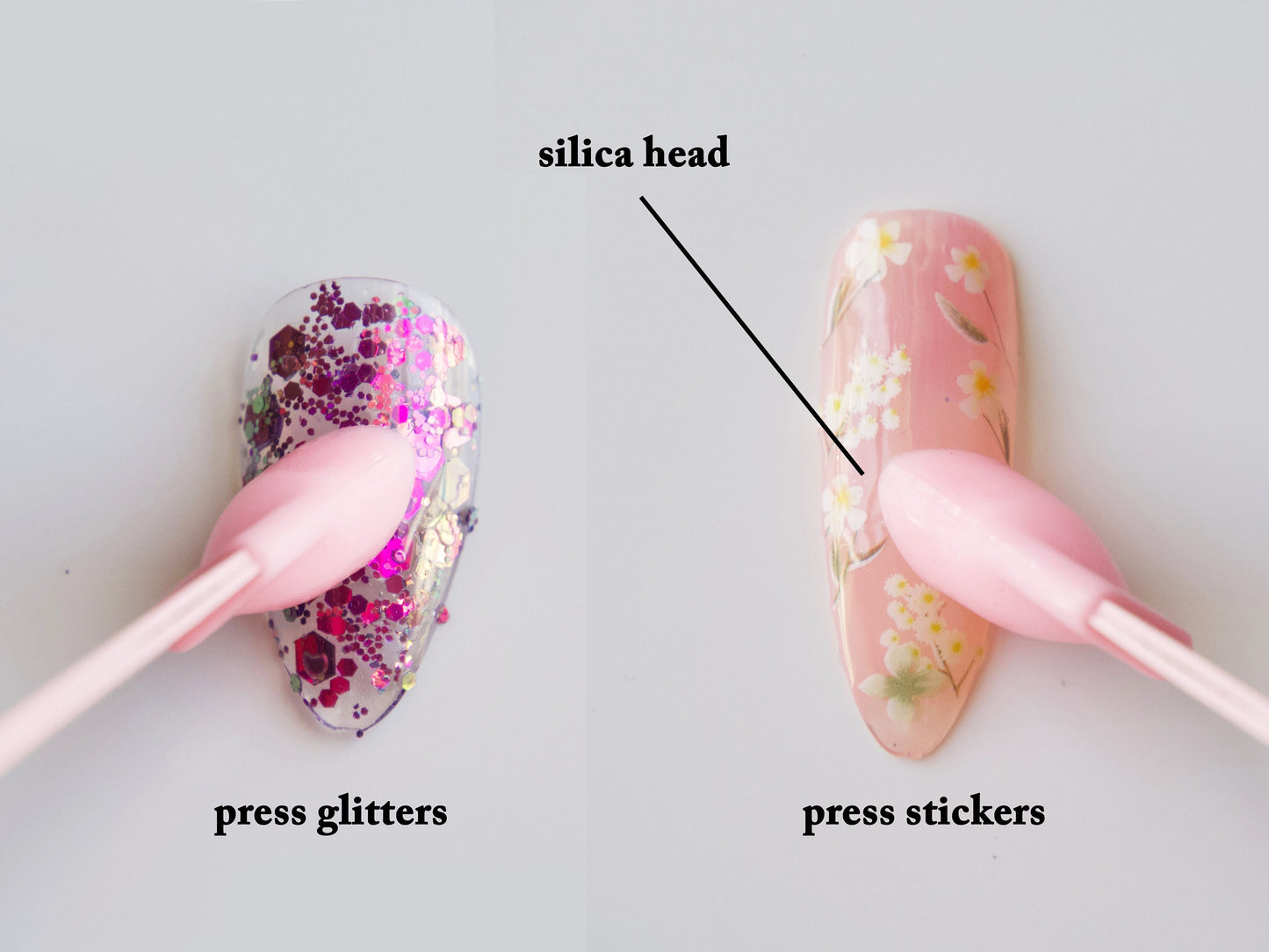 Double Sided Pink Tweezer with Silicon Head Press on Stickers, Glitters, Studs, Rhinestones/ Embossed Stick Pressing Straight Head Tweezers