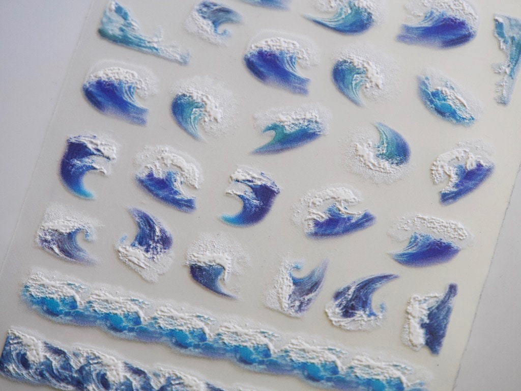 Blue Ocean Wave Nail Sticker/ Spirit of Ukiyo-e Stunning Japanese Famous Artwork The Great Wave off Kanagawa 3D Embossed Nails Supply