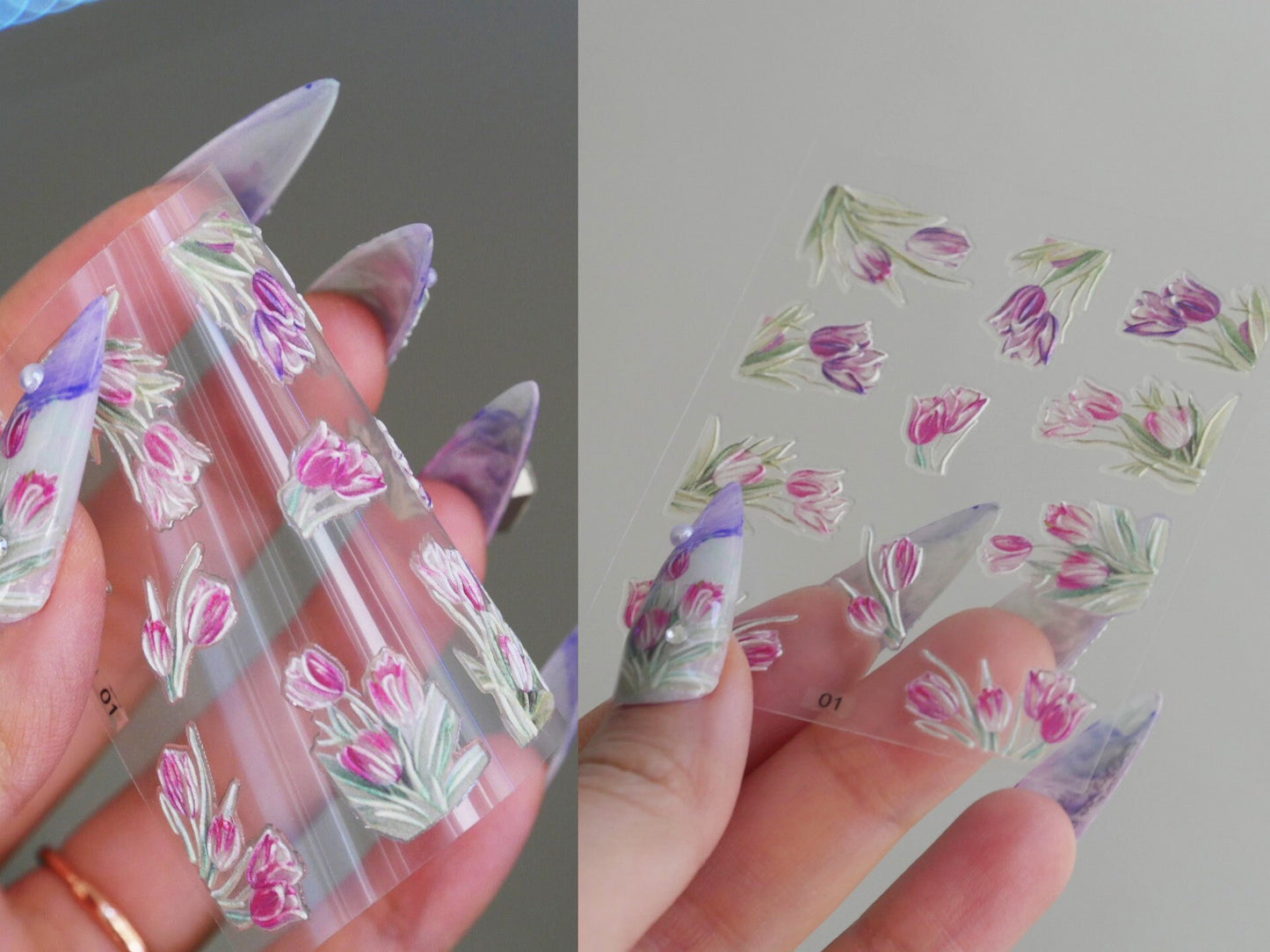 5D Flower Series Embossed nail sticker/Peel off 3D Floral Nail adhesive/Lavender, sakura, hydrangea, white lace, butterfly, tulip sticker