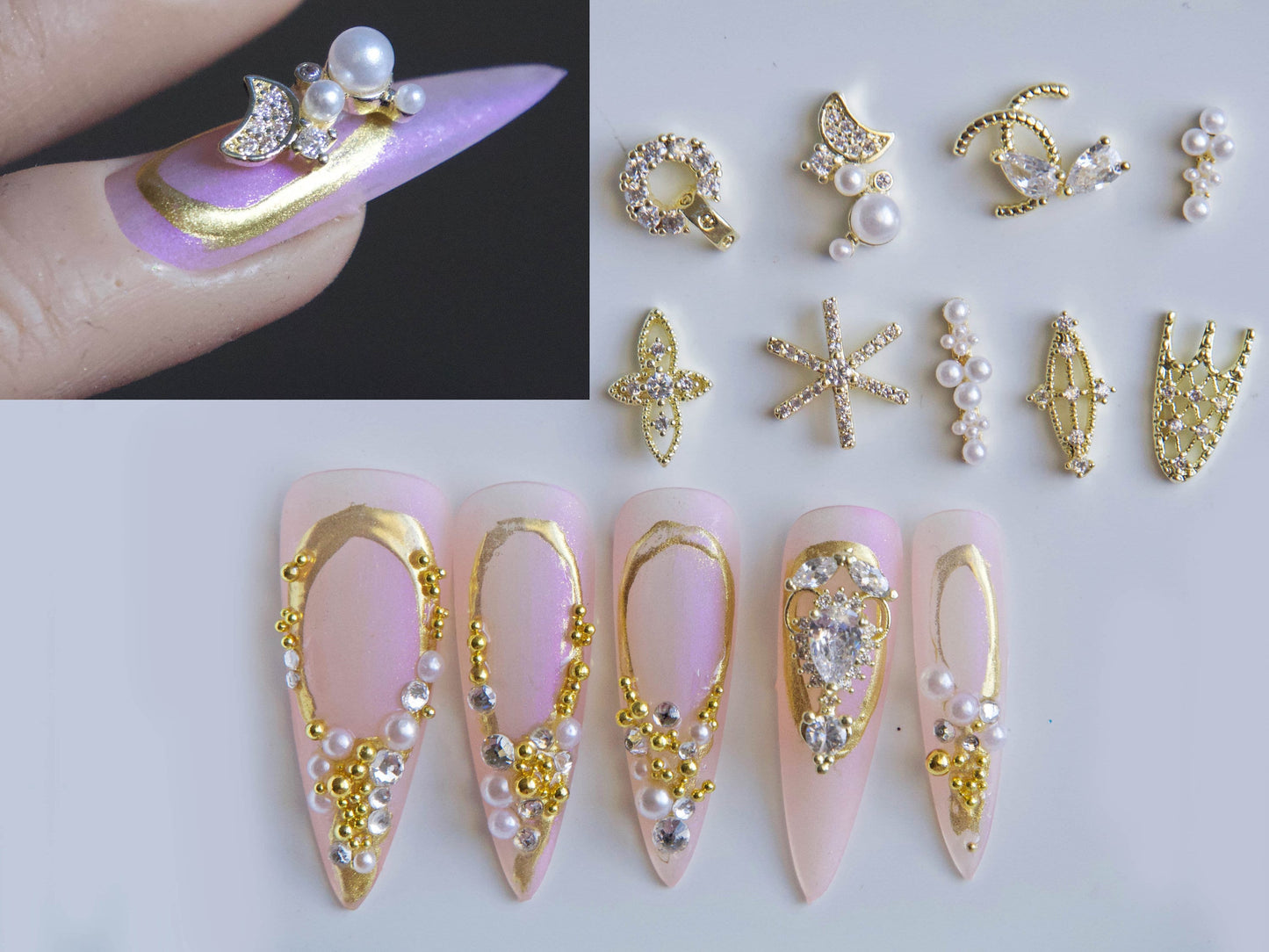 Christmas Snow 14k Gold Zircon Nail Art Jewelry