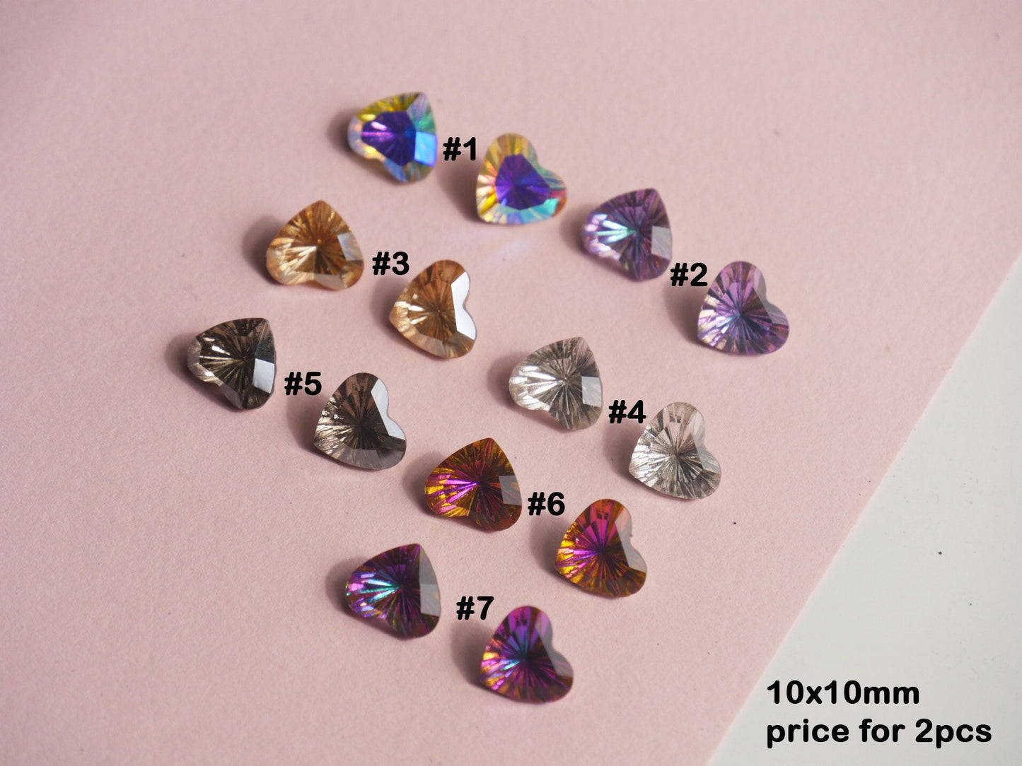 2pcs Aurora Iridescent Heart 3D Nail Ornament Decal/ Shine Heart Diamond Nail Jewelry Studs