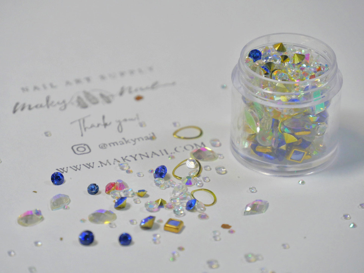 Mixed caviar nail art decal/ Royal Blue Rhinestones studs 3D Gemstones nail Decal
