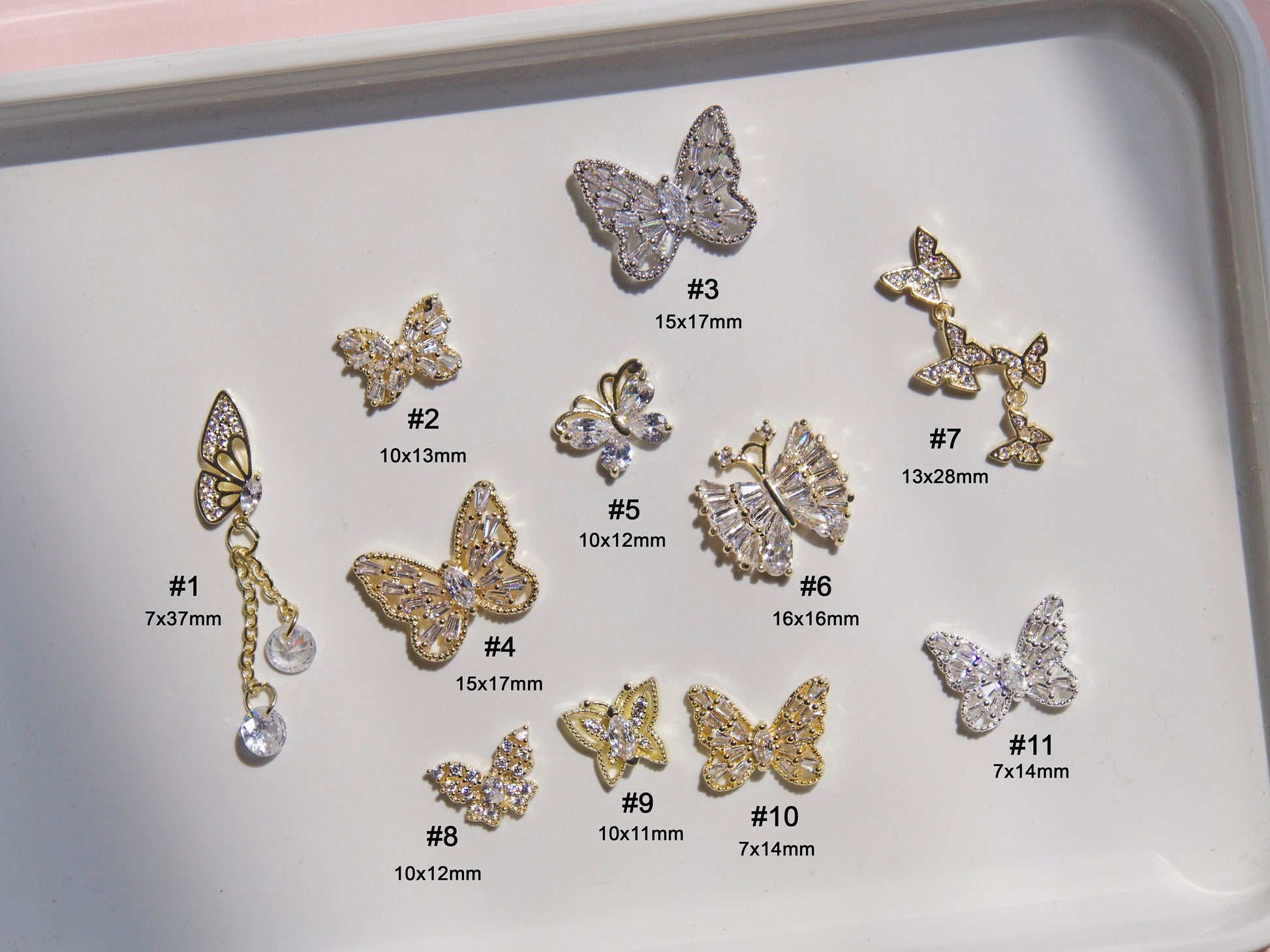 18k Gold Butterfly 3D Zircon Nail Ornament Decal/ Butterfly Trendy Nail Jewelry Spread wings Fairy Tale Nail Art Crystal Manicure supply