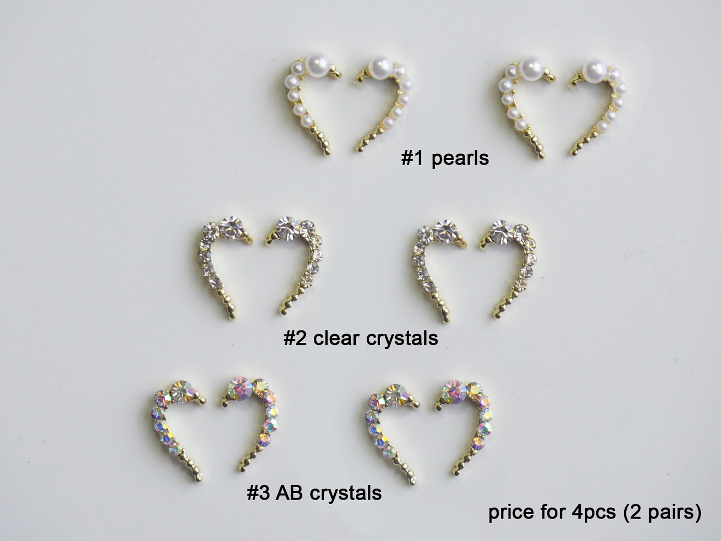 4pcs Half Heart 3D Nail Ornament Decal/ Half Broken Hearts Set Nail Jewelry Studs Nail Supply
