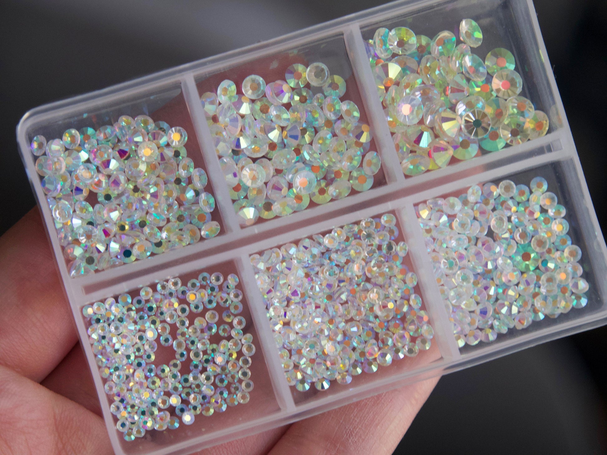 1000pcs Mixed sizes Polar Light Crystals/ Non Hot fix flat clear back Aurora Crystal nail art rhinestones
