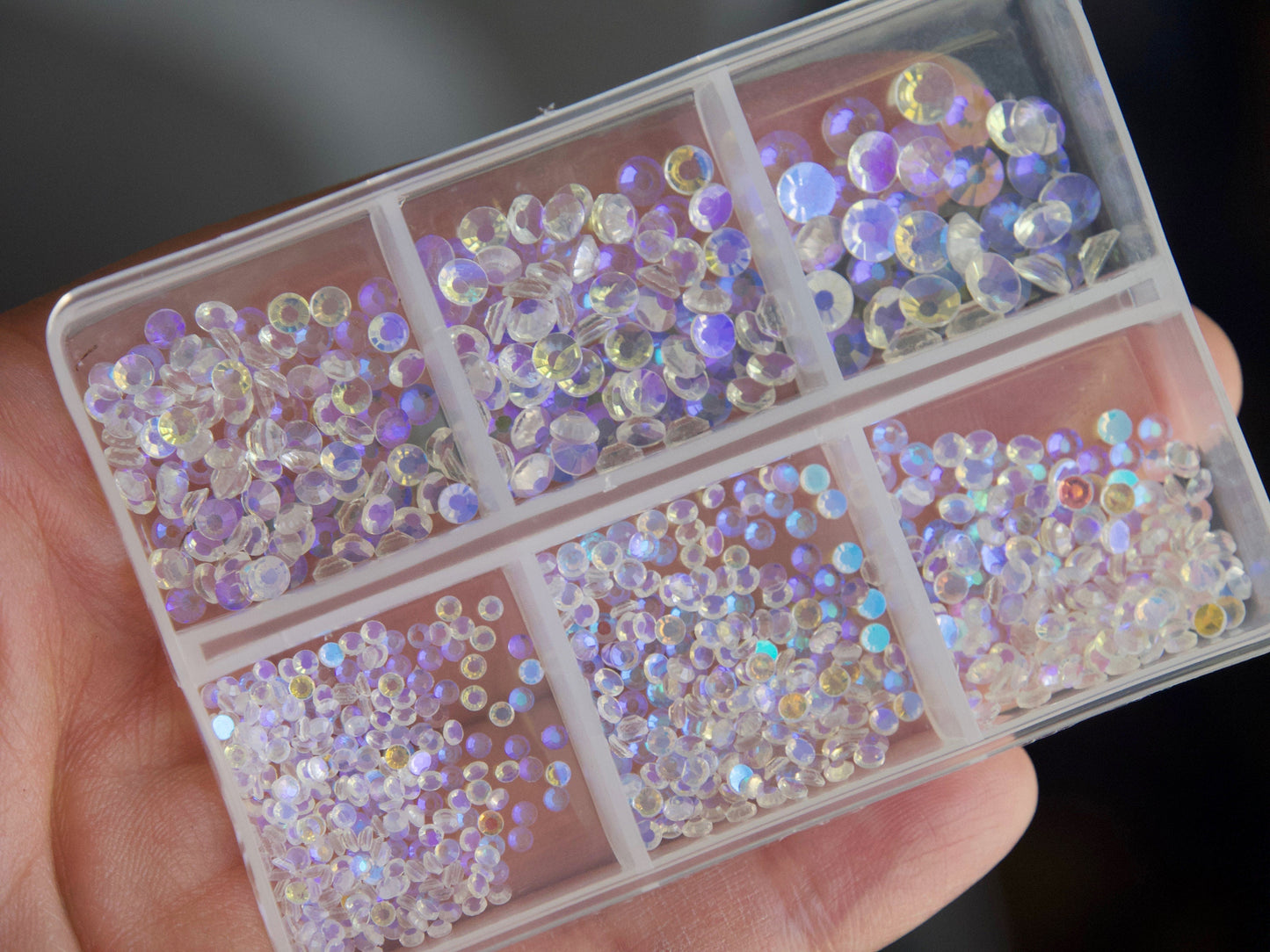 1000pcs Mixed sizes Polar Light Crystals/ Non Hot fix flat clear back Aurora Crystal nail art rhinestones