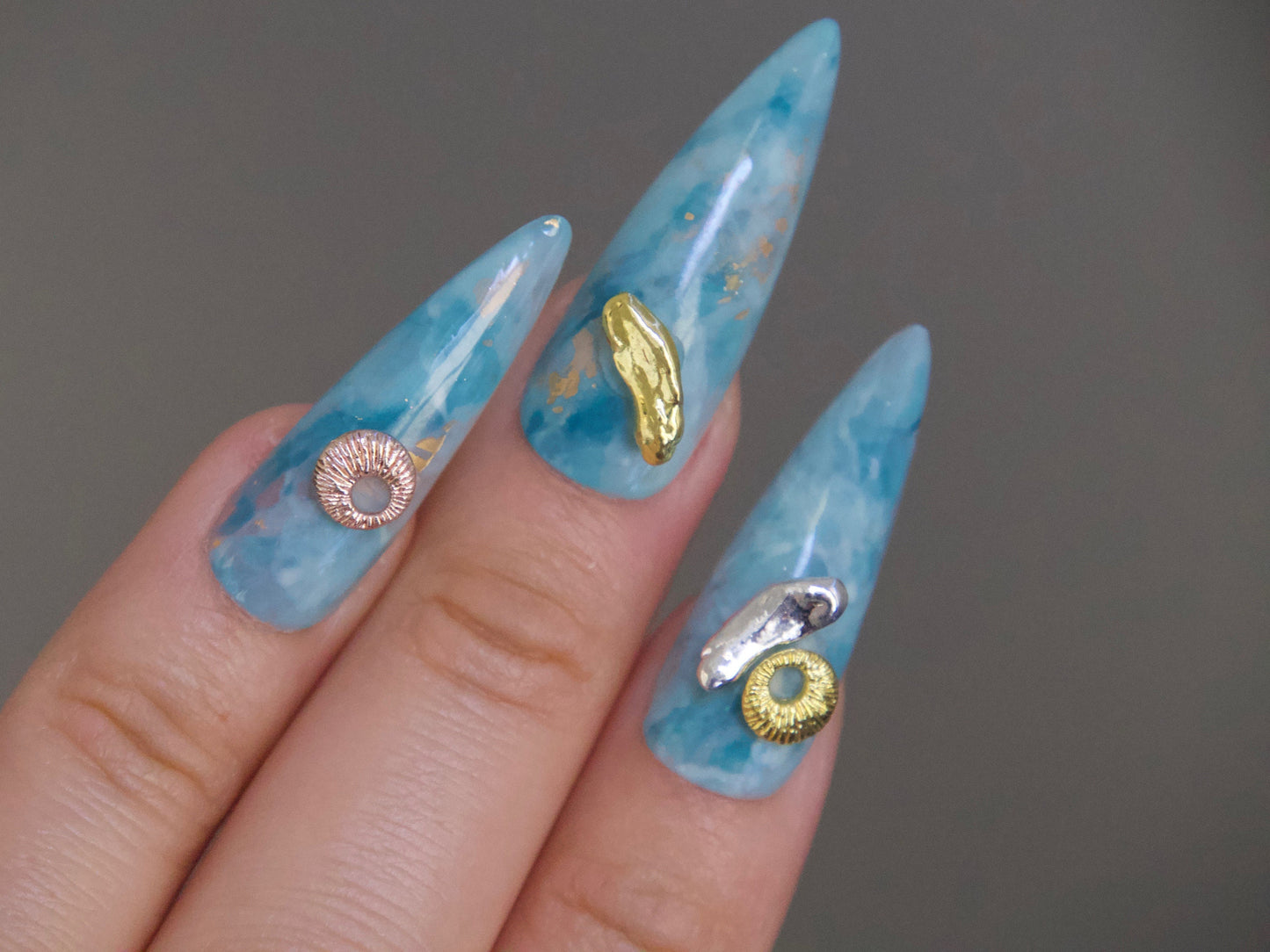 5 pcs Metallic Irregular shape Nail decoration/ Gold silver copper Ring Boho Studs DIY deco