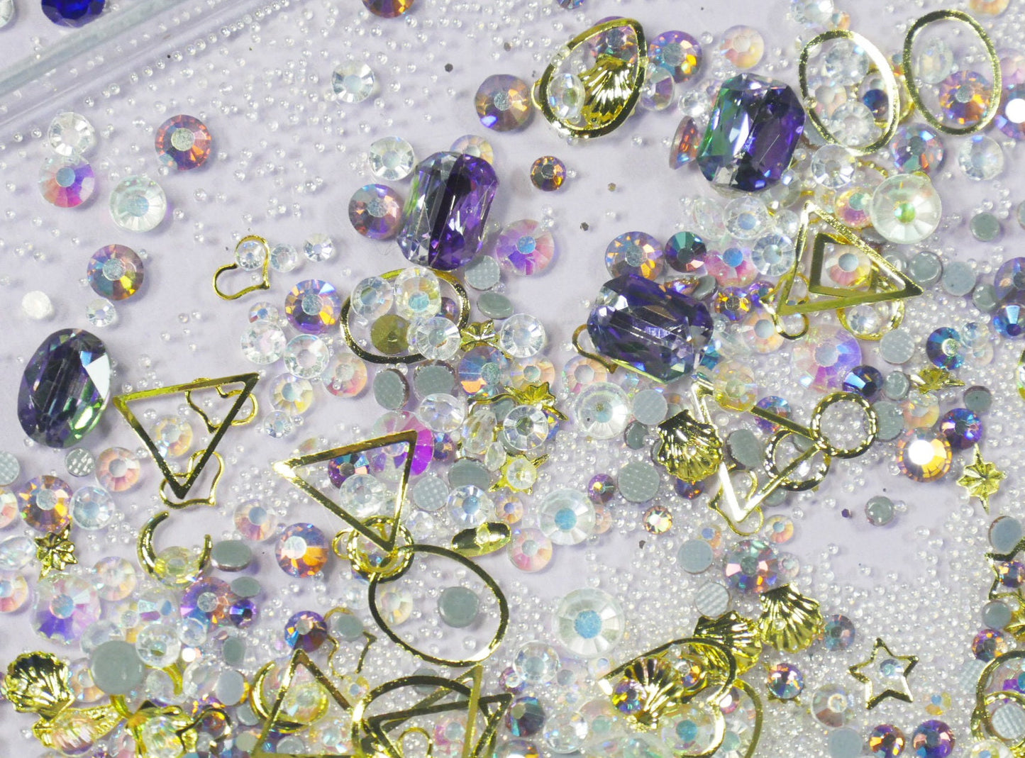 Mixed caviar nail art decal/ Royal Blue Rhinestones studs 3D Gemstones nail Decal