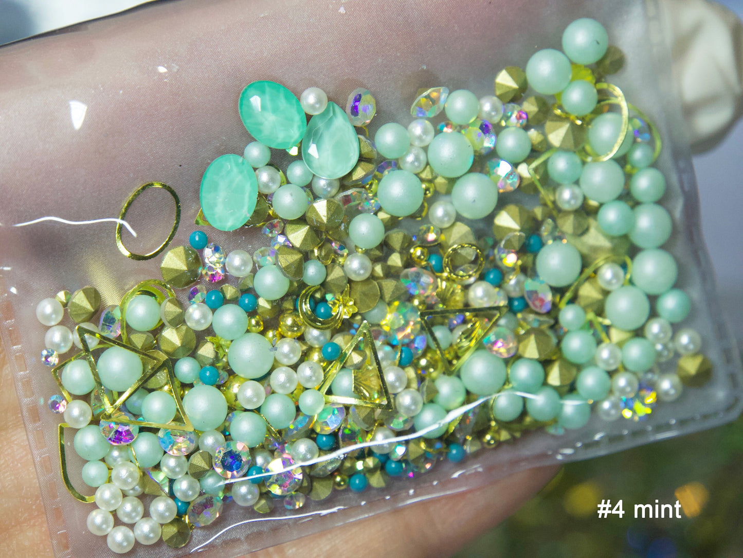 Mixed Pearls Opal Crystals decal/ Mocha Luminous Rhinestones studs 3D Gemstones Resin crafts&nails