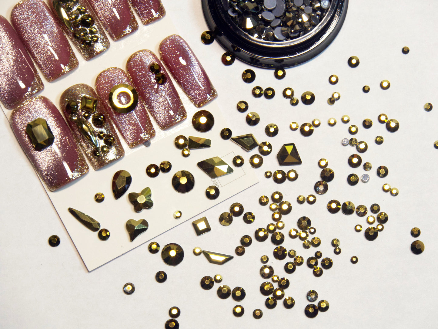 Metallic Plated Gun black Gold Nail jewelry Diamond set/ Black Crystal nail art rhinestones