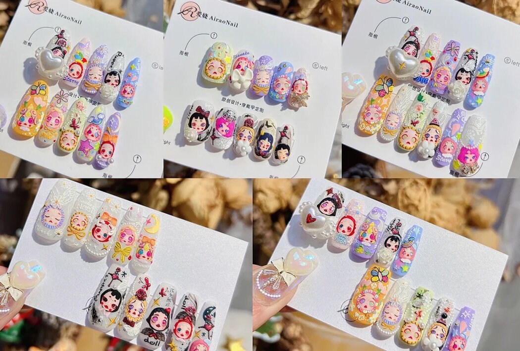 Pop Art girls Nail Art Sticker/ 3D Chibi DIY Tips Guides peel off Stickers/Blind Box Toy Collection series Mange Anime Girls Nails