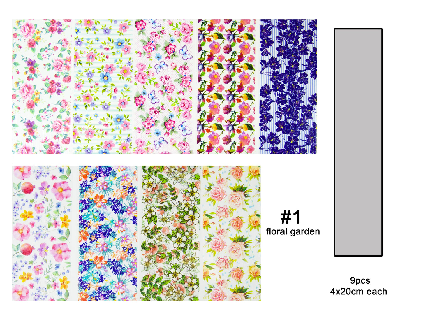 9pcs Flower garden Transfer Film Foil Nail Art Sticker Decal/ Floral Sakura Rose Peony DIY nail Films
